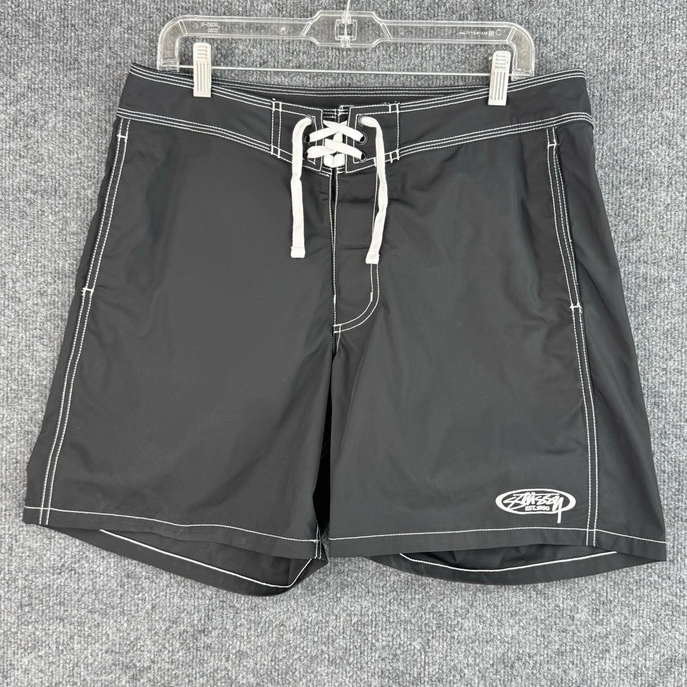 Stussy Coastal Board Shorts Mens 32 Black Surfwear Beach Vacation Travel Y2K